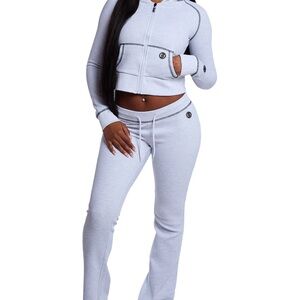 body by raven waffle knit Gray Hoodie and Jogger Set